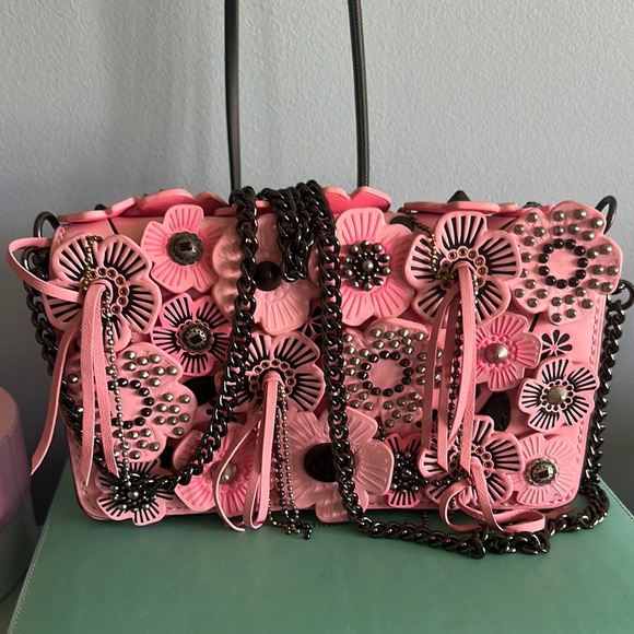 Coach Pink Floral Shoulder Bag with Tassel Details - Picture 4 of 4